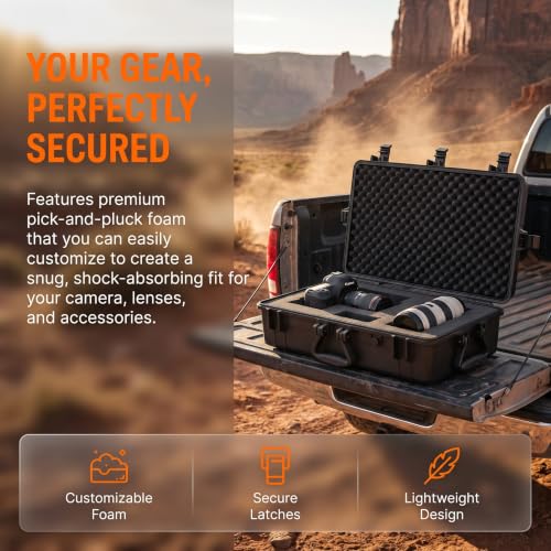 MEIJIA All Weather Waterproof Hard Camera Case,Hard Case with Customizable Fit Foam,Fit Use of Drones,Camera,Equipments,Pistols,Elegant Black (Black, 28.84"x16.92"X7.08") - size: 28.84" x 16.92" x 7.08"
