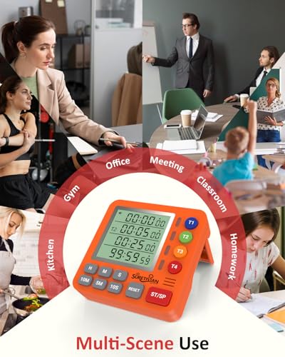 Digital Kitchen Timer with 4 Channel, Loud Alarm and Silent Mode - color: Orange