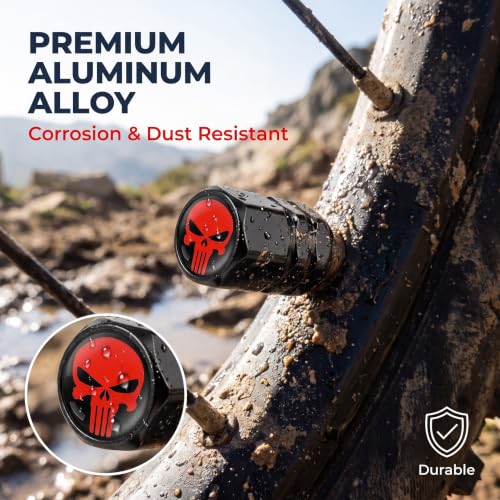 4 PCS Skull Car Wheel Tire Valve Stem Caps, Aluminum Hexagon Tire Cap, Valve Stem Covers, for Most Cars (Red) - color: Red