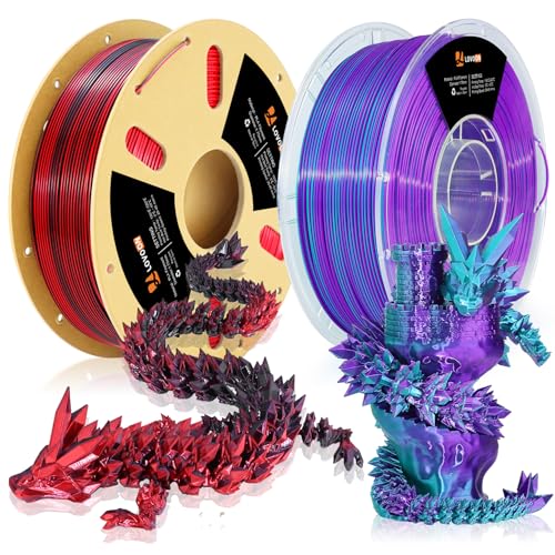 LOVOON Silk PLA Filament 1.75mm, 2KG Bundle 3D Printer Filament, 3D Printing Filament Shiny Change by Angle, Dual Color Black/Red and Blue/Purple, 1KG X 2 Spools - color: Black/Red+blue/Purple, size: 2 kg