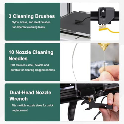 3D Printer Tools Kit, 100pcs 3D Printer Accessories for All FDM/SLA Printers Includes Deburring Tool,Cleaning Kit, Sanding Kit, Nozzle Cleaning Needles, Scraper Tools, Maintenance kit, Brushes