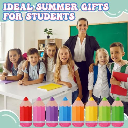 24 Sets End of Year Gifts for Students Bulk Summer Ice Pop Sleeves Reusable Colorful Pencil Freezer Ice Pop Holders Bags Cool Summer Cards Ribbons School Graduation Birthday Party Favors - style: Pencil