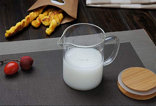 Graduated Beaker Mug with Handle and Durable Bamboo Lid Borosilicate Glass Multi-Function Food Grade Measuring Cup 350ML