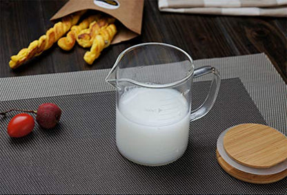 Graduated Beaker Mug with Handle and Durable Bamboo Lid Borosilicate Glass Multi-Function Food Grade Measuring Cup 350ML