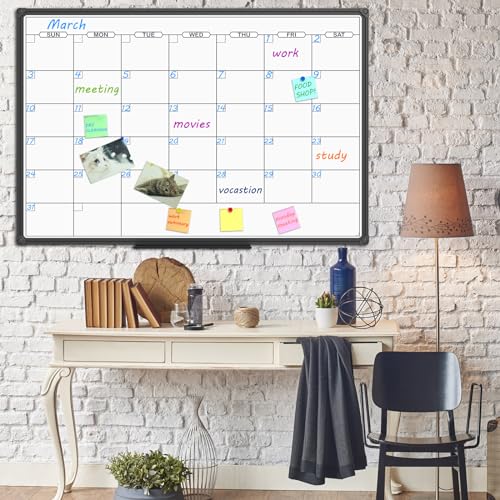 JILoffice Dry Erase Calendar Whiteboard - Magnetic White Board Calendar Monthly 48 X 36 Inch, Black Aluminum Frame Wall Mounted Board for Office Home and School - color: Black, size: 36"W x 48"H