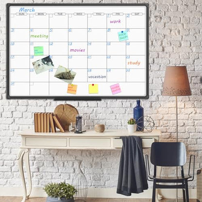 JILoffice Dry Erase Calendar Whiteboard - Magnetic White Board Calendar Monthly 48 X 36 Inch, Black Aluminum Frame Wall Mounted Board for Office Home and School - color: Black, size: 36"W x 48"H