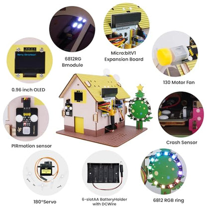 microbit Smart Home for microbit V1 and V2,STEM Education DIY Coding Kit with Online Tutorial,Programming Electronics Kit for Adults(Without Micro:bit and AAA Battery)