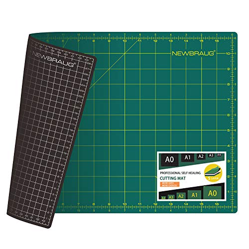 NEWBRAUG 12'' × 18'' Durable Self Healing Cutting Mat, Double Sided 5-Ply PVC Cutting Board, for Quilting, SewingArts, Craft, Fabric & Scrapbooking(Green/Black) - size: 18"L x 12"W