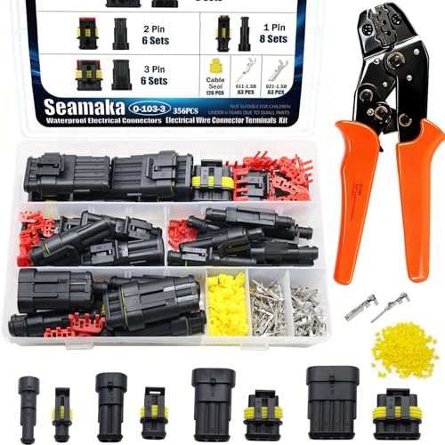 356Pcs 1/2/3/4 Pin Waterproof Electrical Connectors with Crimping Tool - size: 356PCS