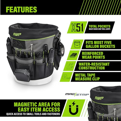 AWP Bucket Tool Organizer 51-pocket, Utility Tool Bag, 1 Pack