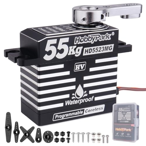 HobbyPark Waterproof 55KG Servo Coreless Motor 8.4V HV Servo High Torque Servo Full Metal Gear RC Servo Programmable for 1/8 1/10 RC Crawler RC Truck RC Car Buggy Robotic 180° w/Servo Horn