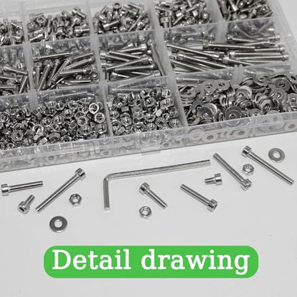 915Pcs M3 Screws Assortment, Hex Socket Head Cap Screw Bolts Nuts Washer Kit, Stainless Steel,9-Sizes M3x4/5/6/8/10/12/16/20/25mm Screws for 3D Printer DIY - size: M3 x 4/5/6/8/10/12/16/20/25-915Pcs