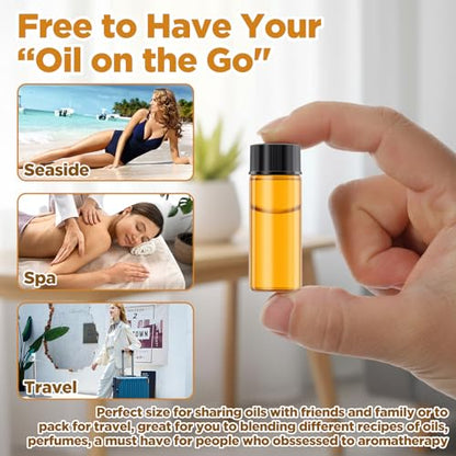 100 Packs 5 ml (1/6 oz) Mini Essential Oil Bottles with Caps, Amber Glass Empty Refillable Travel Glass Liquid Sample Vial Preservation Storage Vials Test Container-Rubber Stopper&Dropper