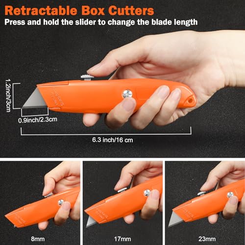 Reginary 20 Pcs Box Cutter Bulk Retractable Utility Knife, Orange - color: Orange