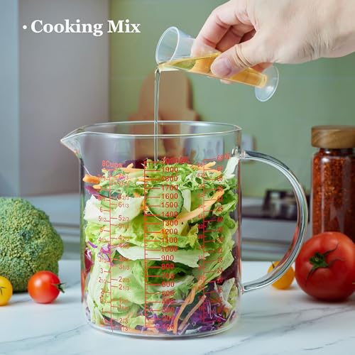Ackers BORO3.3 Glass Measuring Cup-[Insulated handle | V-Shaped Spout]-Made of High Borosilicate Glass Measuring Cup for Kitchen or Restaurant, Easy to Read, 2000 ML (64 Oz, 8 Cup) - size: 2000ml/64OZ