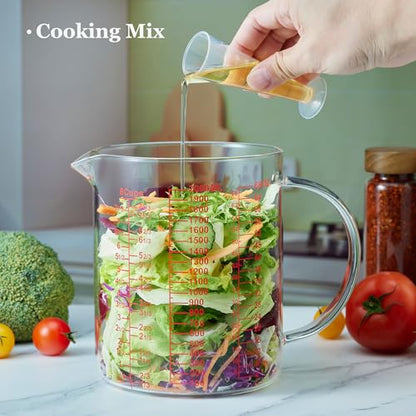 Ackers BORO3.3 Glass Measuring Cup-[Insulated handle | V-Shaped Spout]-Made of High Borosilicate Glass Measuring Cup for Kitchen or Restaurant, Easy to Read, 2000 ML (64 Oz, 8 Cup) - size: 2000ml/64OZ