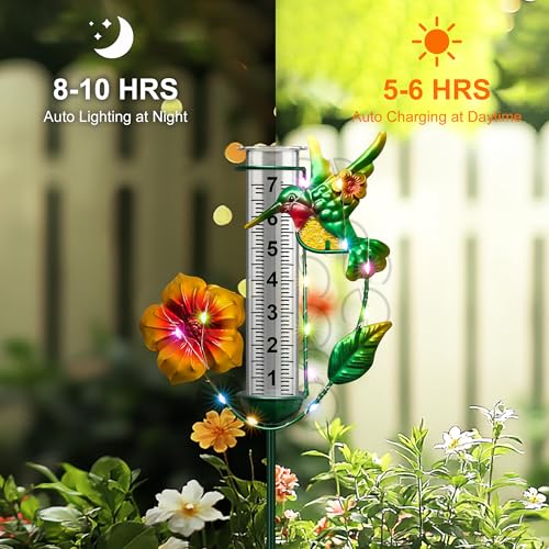 shumi Rain Gauge Outdoor, Solar Hummingbird Rain Gauge with LED Lights - color: Hummingbird