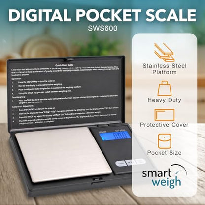 Smart Weigh Digital Pocket Scale, 600g x 0.1g, Jewelry and Coins - size: 600g / 0.1g