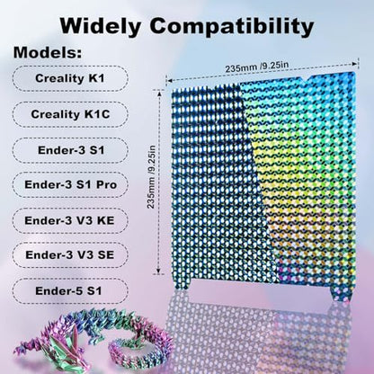 IdeaFormer-3D Pea Build Plate for Creality K1/K1C/K1 SE/Ender 3 S1/Pro/Ender 5 S1/Ender 3 V3 KE/Ender 3 V3 SE, Rainbow Mosaic Ball+Diamond Ball Spring Steel Bed Plate for K1/K1C /Ender 3 V3 235x235mm - color: Mosaic Ball+Diamond Ball PEA