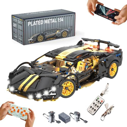 Collectible Sports Race Cars Building Set with RC Remote Control APP - color: Gold 3