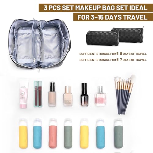 BOYATU Travel Makeup Bag Organizer: 3 Pcs Large Cosmetic Bags Set for Women - color: 01-Black