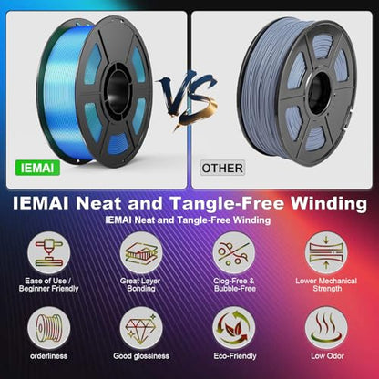 IEMAI Silk PLA+ Filament 1.75mm, Dual-Color Blue-Silver, 1KG - color: Dual-blue Silver
