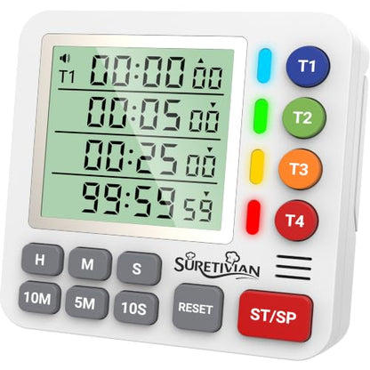 Digital Kitchen Timer with 4 Channel, Loud Alarm and Silent Mode - color: White
