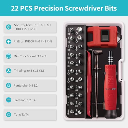 Showpin Mini Screwdriver Set for Computer PC Laptop Macbook Electronics Repair, 35PCS Small Precision Tool Kit with Torx T5 T6 T8 for Beginner IT DIY - color: Red-35pcs-1pack