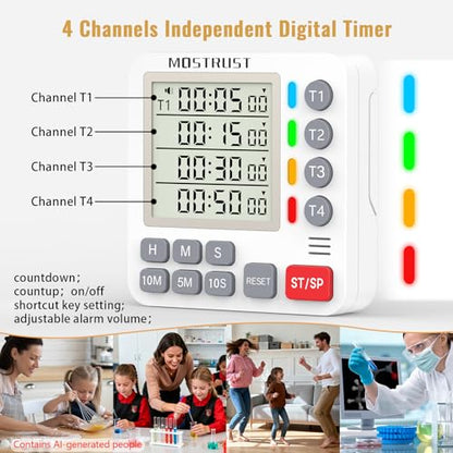 Digital Dual Kitchen Timer, Multiple Channels Countdown Timer - color: White