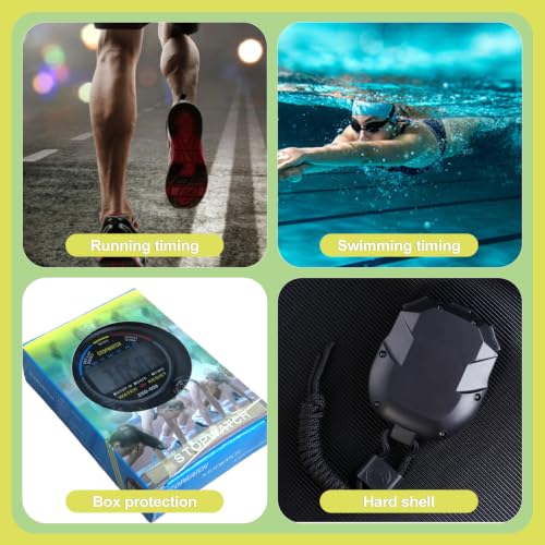 2 Pack Digital Stopwatch Timer with Large LCD Display Multi Function Handheld Sports Timer with Alarm Date Time Mode for Coaching Gym Fitness Running Referee Training Tool