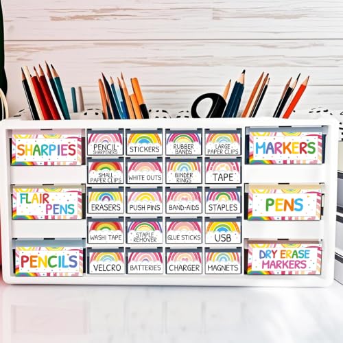 54 Pcs Classroom Toolbox Labels Classroom Decoration Self-Adhesive Rainbow Toolbox Sticker Rainbow Tool Box Storage Decal Colorful Organizer Container Decor for Back to School Teacher Supplies - style: Rainbow