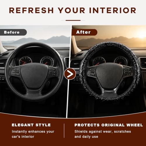 15" Leather Car Steering Wheel Cover (Black) - color: Black