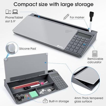 Varhomax Glass Desk Whiteboard Gray with Calculator - color: Calculator-gray