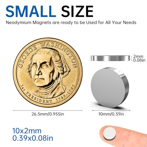 10x2mm Magnets for Crafts, 45PCS Small Strong Neodymium Magnets - size: 10x2mm 45PCS