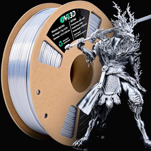 OVV3D Silk Silver Filament PLA 1.75mm, Upgrade Silver Grey PLA 3D Printer Filament, Silk Silver Metal 3D Printing Filament, 3D Filament 1.75 +/- 0.02mm, Silk 1.75 PLA Filament for 3D Printer - color: Silk Metal Silver