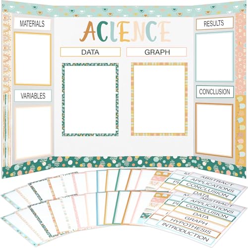 Dispowreath 114 Pcs Science Fair Board Supplies 60 Trim Scalloped Poster Boards 48 Presentation Subtitles 6 Project Titles for Classroom Display Boards(Rainbow Style)