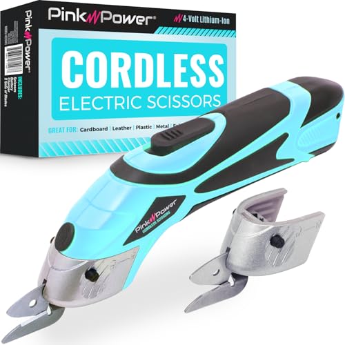 Pink Power Electric Fabric Scissors Box Cutter for Crafts, Sewing, Cardboard, Carpet, & Scrapbooking - Heavy Duty Professional Shears Cutting Tool - Aqua Splash Automatic Cordless Electric Scissors - color: Aqua Splash