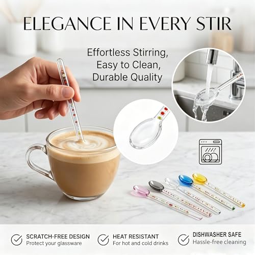 Glass Stirring Spoons for Coffee,Glass Spoons for Coffee,Stirring Rod Cocktail Stirrer Fruit Mixing Stick Small Stirrers Swizzle Stick For Home Bar Party, Office Supply (Grey + Transparent) - size: Grey + Transparent