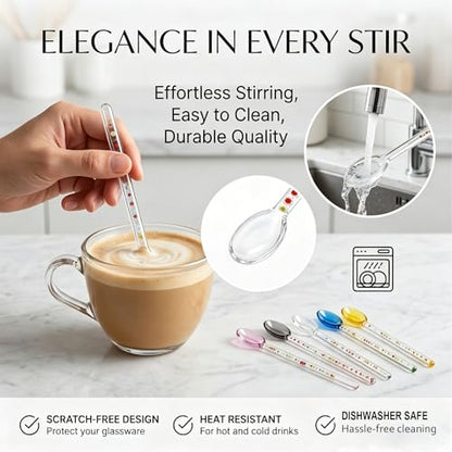 Glass Stirring Spoons for Coffee,Glass Spoons for Coffee,Stirring Rod Cocktail Stirrer Fruit Mixing Stick Small Stirrers Swizzle Stick For Home Bar Party, Office Supply (Grey + Transparent) - size: Grey + Transparent