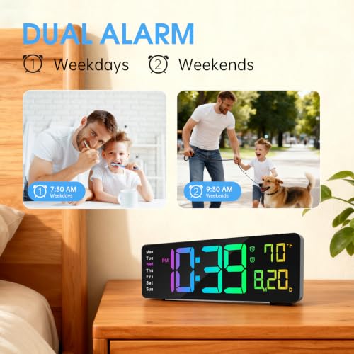 16" Large Digital Wall Clock for Classroom with RGB Remote Dual Alarm Timer - color: Clock-adt-rgb