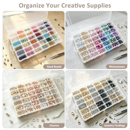 Guyuyii 4 Pack 36-Grid Plastic Clear Organizer Box with Adjustable Dividers - size: 4 Pack 36 Compartments