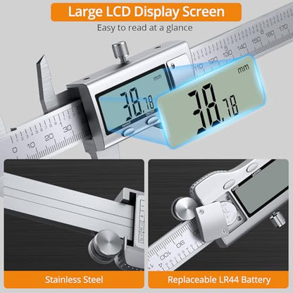 Neoteck 8 inch/200 mm Digital Caliper Vernier Caliper Stainless Steel Ruler