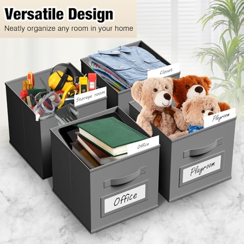 10 Pack Fabric Storage Cubes with Label 11" Collapsible Cube Bins, Gray - color: Gray, size: 11 Inch