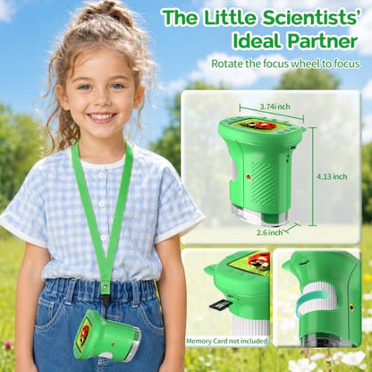 WINWEND Handheld Kids Microscope 1000X Pocket Microscope for Photo and Video Portable Science Kits STEM Toys – Christmas/Birthday Gifts for Girls & Boys Ages 3-12 - color: Green