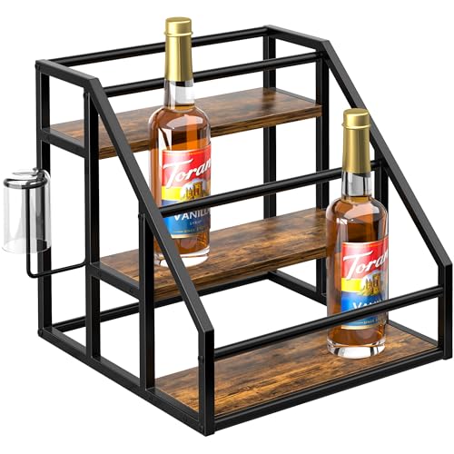 Coffee Syrup Rack Organizer, Spice Racks, Syrup Bottle Holder Stand for Coffee Bar, 3-Tier 12 Bottles Storage Shelves for Syrup, Wine, Dressing for Kitchen Countertop, Rustic Brown & Black - color: Rustic Brown, size: 3-Tier (12 Bottles)