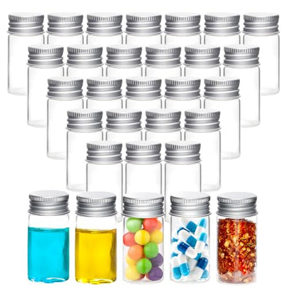 30 Pcs Glass Test Tubes with Screw Caps, 25ml Reusable Transparent Flat Bottomed Container Tubes Empty Clear Glass Sample Test Bottle for Candy Storage Bath Salts Liquids Art Craft (25ml) - size: 25ml