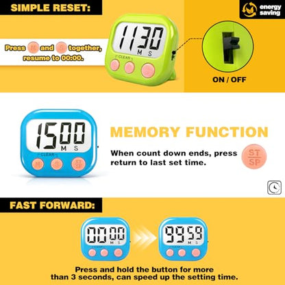Classroom Timers for Teachers Kids Large Magnetic Digital Timer 4 Pack - color: Blue Green