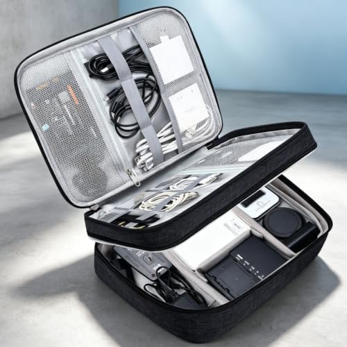 Double Waterproof Travel Electronics Organizer Portable Cable Bag-Black - color: Black, size: Double-Layer