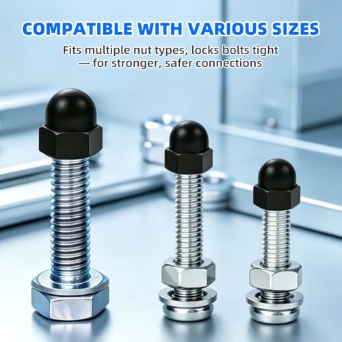 150PCS Black Acorn Cap Nuts Assortment Kit M3 M4 M5 M6 M8 M10 Nylon Dome Hex Nut Bolt Covers Caps for Screws YY042