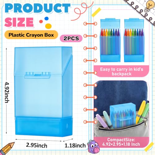 Clabby 2 Pcs 2 in 1 Plastic Crayon Box with Sharpener Holds 24, Blue - color: Blue